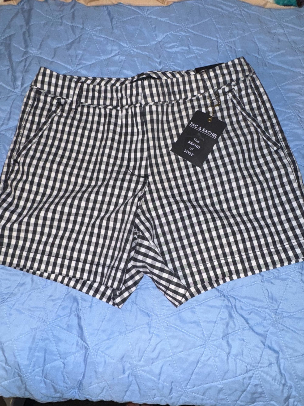 Zac & Rachel Black and White Gingham Flat-Front Women’s Shorts